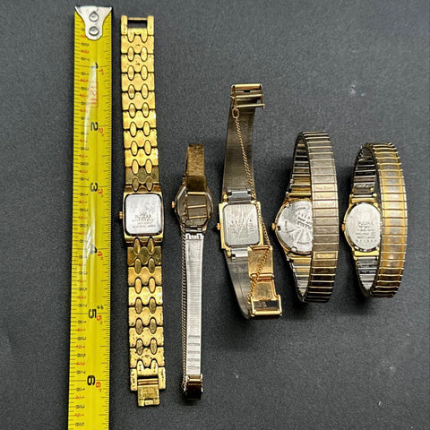 Vintage Pulsar Womens Watch Lot of 5 Gold Tone Quartz Bracelet Stretch Bands