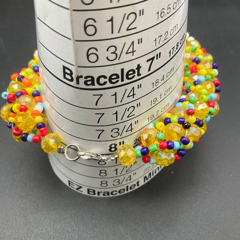 Colorful Beaded Boho Jewelry Set Necklace Bracelet Drop Earrings Yellow 3 Piece