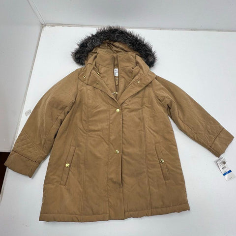 Studio Works Women's NWT Brown Quilted Faux Fur Hood Parka Coat Size 1X