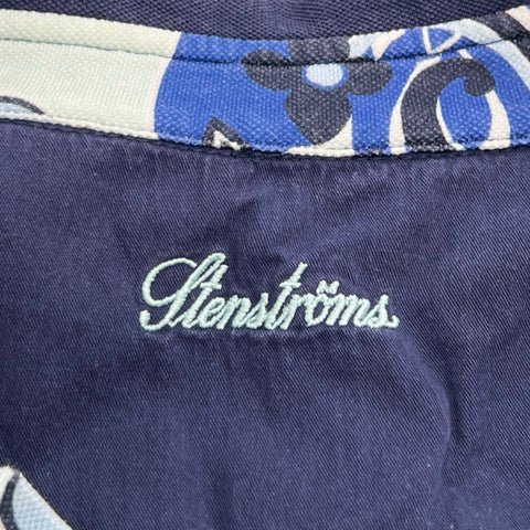 Stenstroms Men's Navy Blue Cotton Pique Polo Shirt Floral Paisley Trim Size M