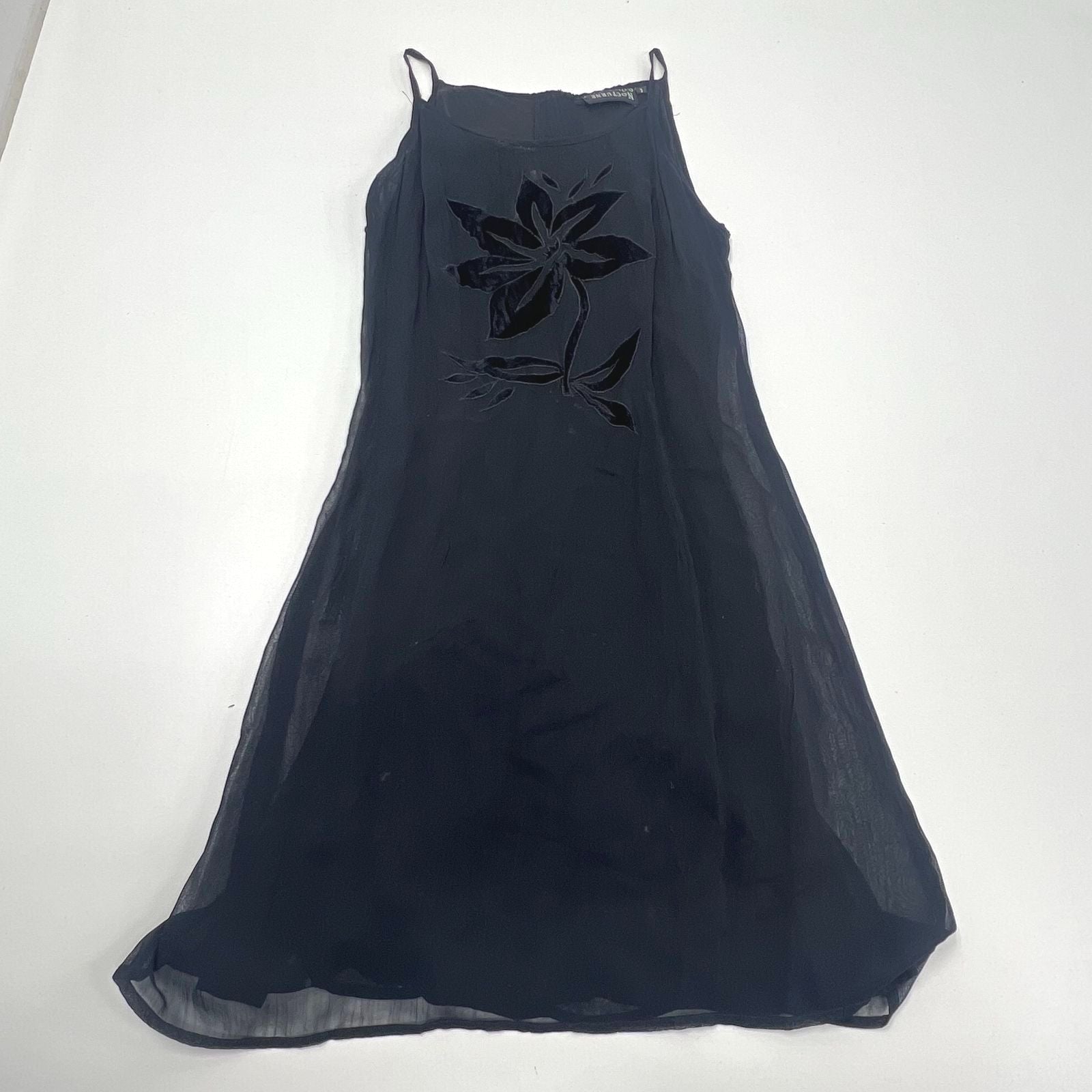 Vintage Sue Wong Nocturne Collection Black Sleeveless Velvet Floral Dress Size 3