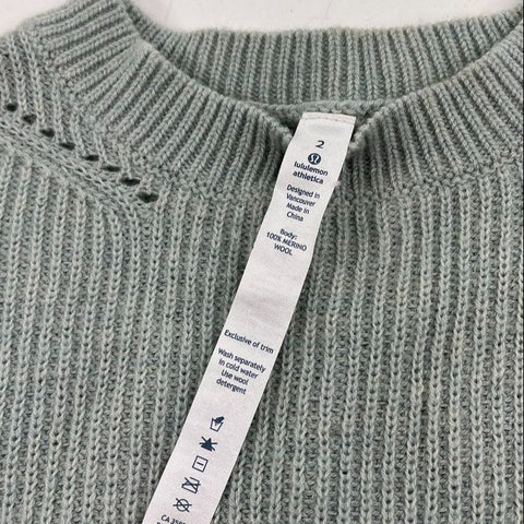 Lululemon Women's Gray Green Sit in Lotus Merino Wool Ribbed Sweater Size 2