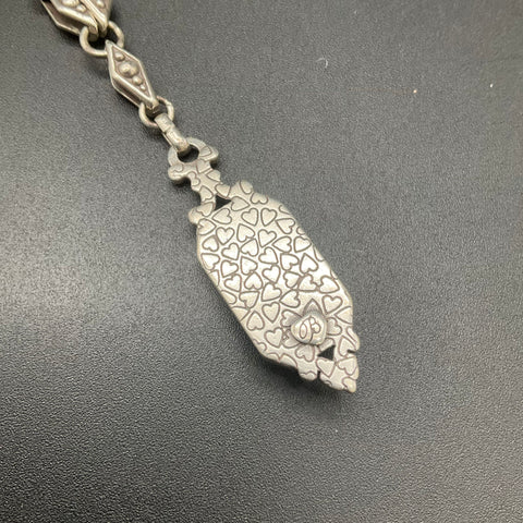 Brighton Silver Tone Scroll Etched Heart Pendant Necklace Ornate Mixed Link