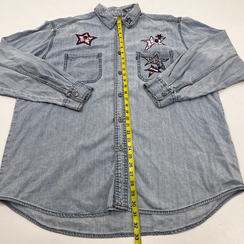Vintage Y2K Levi's Men's Star Embroidered Light Wash Denim Shirt Sz L