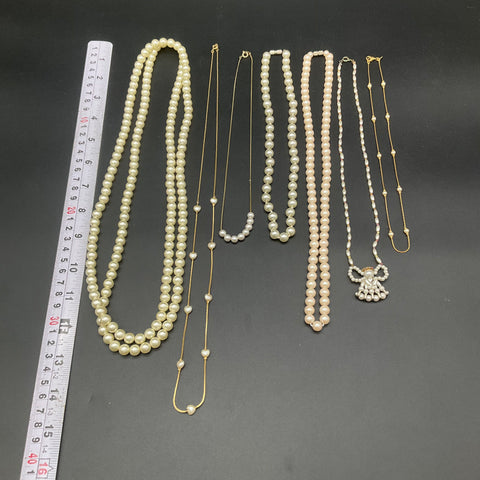 Vintage Faux Pearl Necklace Jewelry Lot of 7 Monet Gold Tone Chain Strands