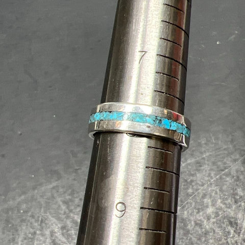925 Sterling Silver Turquoise Chip Band Ring Size 8 4.20g
