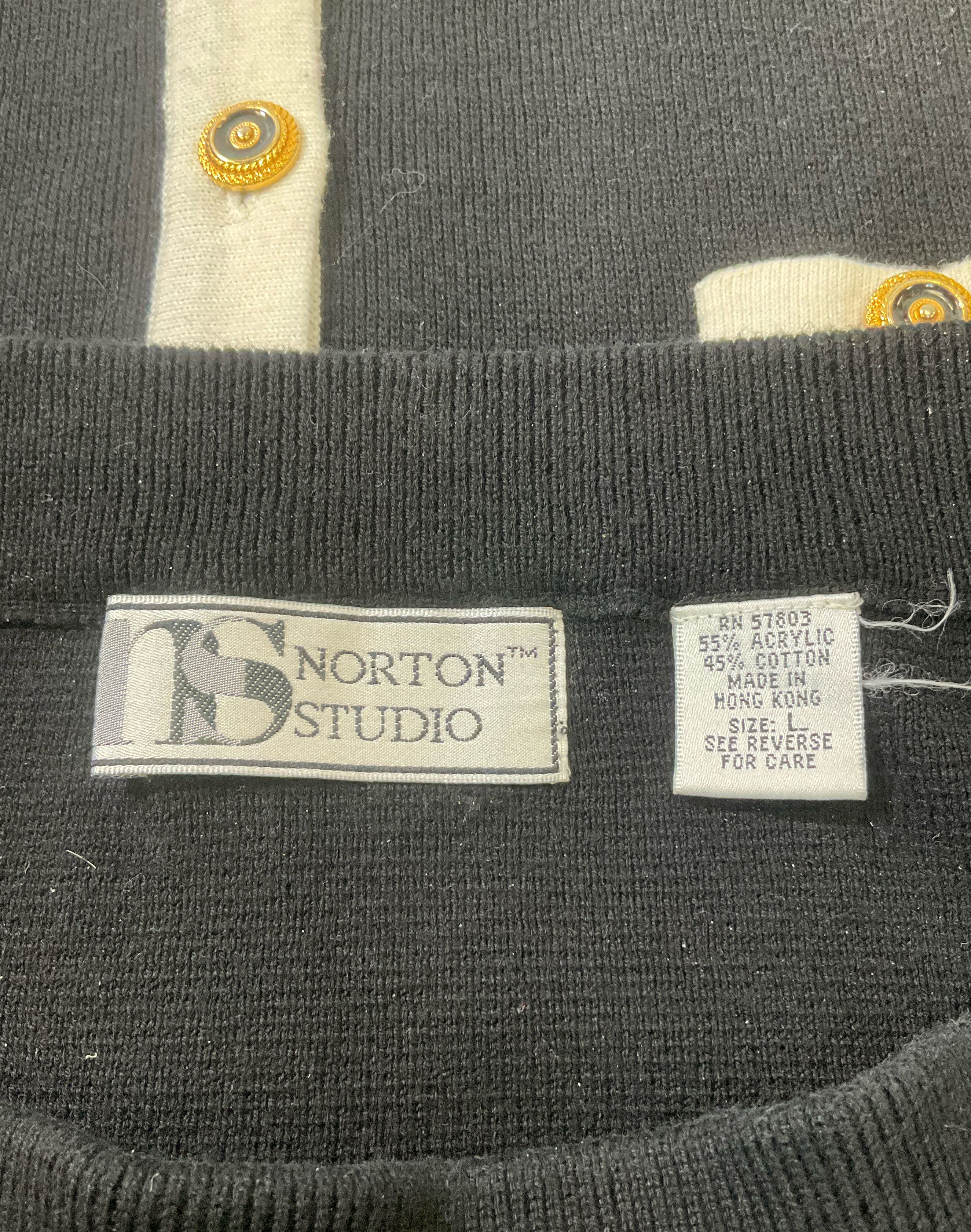 Vintage Norton Studio Black Sweater Knit Skirt Suit Sz M/L Jackie O 90s Does 60s