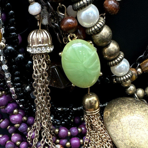 Bohemian Costume Jewelry Necklace Lot Mixed Beaded Tassel Religious Medal