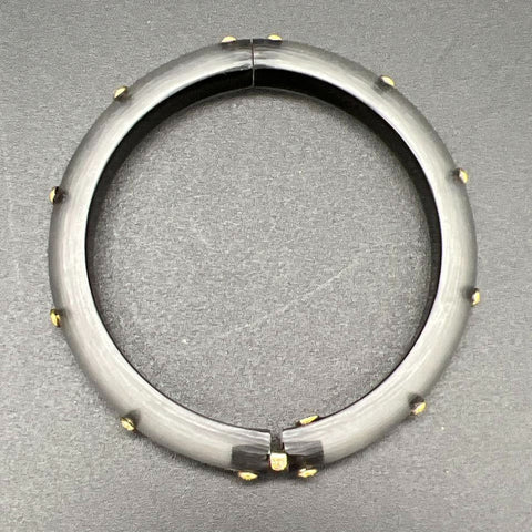 Alexis Bittar Signed Gray Lucite Rhinestone Studded Hinged Bangle Bracelet 6.75"