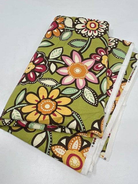 Richloom Floral Screen Print Fabric MMX 2010 Green Pink Orange 2.5 Yards