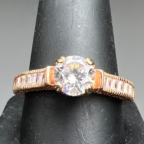 Vermeil 925 Sterling Silver Rose Gold Tone Rhinestone Ring Size 11