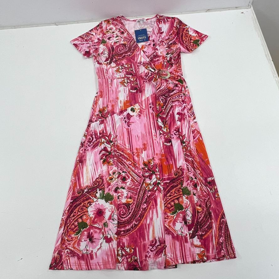 Jovie Pink Paisley Floral Rhinestone Buckle Dress Women's XL NWT