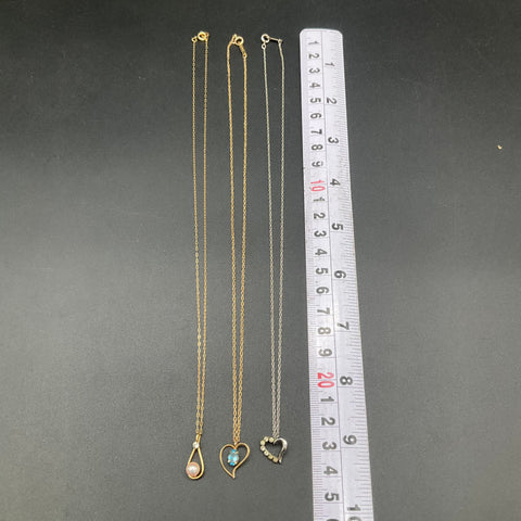 Vintage Krementz Jewelry Lot of 3 Heart & Pearl Pendants Gold Silver Tone 18"