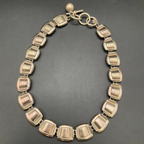 Vintage Anne Klein Silver Tone Rectangular Link Necklace Toggle Clasp