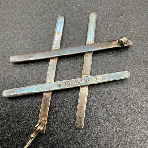 925 Mexican Sterling Silver Brooch Hashtag Pound Symbol Modernist Design 11.1g
