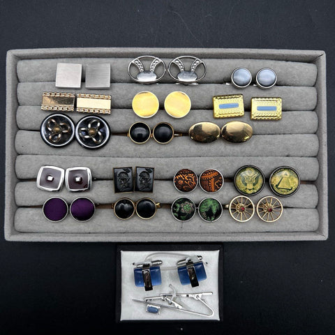 Vintage Men's Cufflink Lot 19 Pairs Plus Tie Bar Estate Mixed Silver Gold Tone