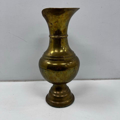 Vintage Large Brass Vase Scalloped Rim Flared Neck Made in India 20 Inch
