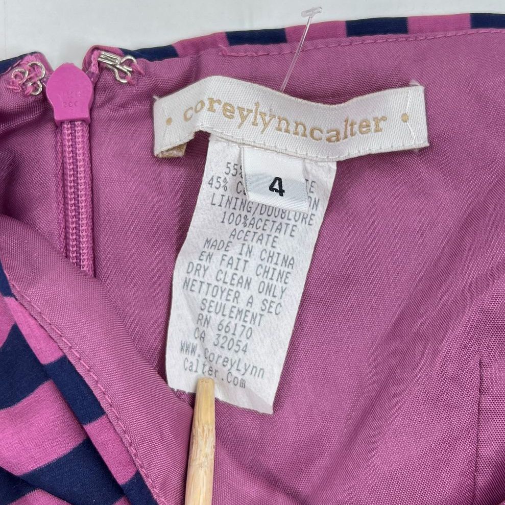 Women's Corey Lynn Calter Pink Blue Striped Fitted Sleeveless Short Dress Size 4