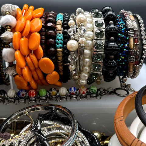 Boho Eclectic Costume Jewelry Lot 40+ Bracelets Beaded Bangles Southwestern