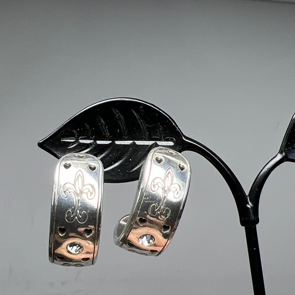 Brighton Sterling Silver Engraved Impressions Half Hoop Earrings