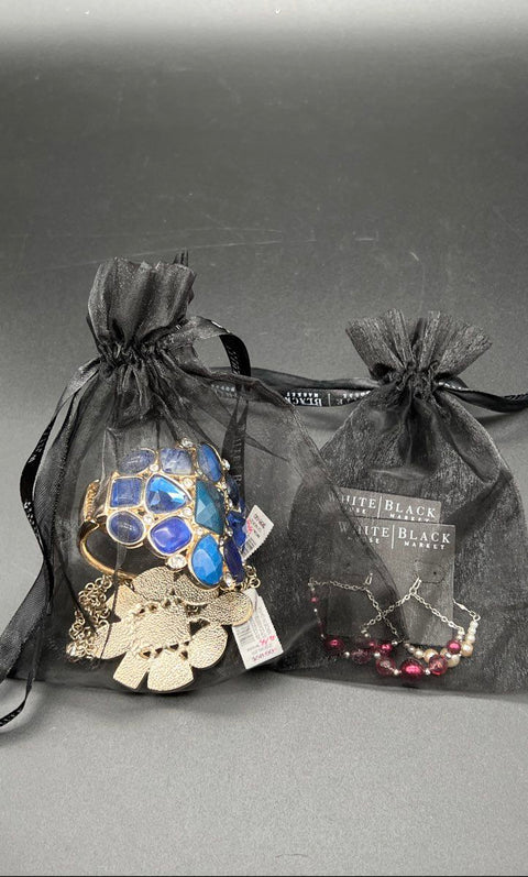 WHBM Jewelry Lot NWT Blue Statement Necklace & Bracelet + 2 Dangle Earrings Set