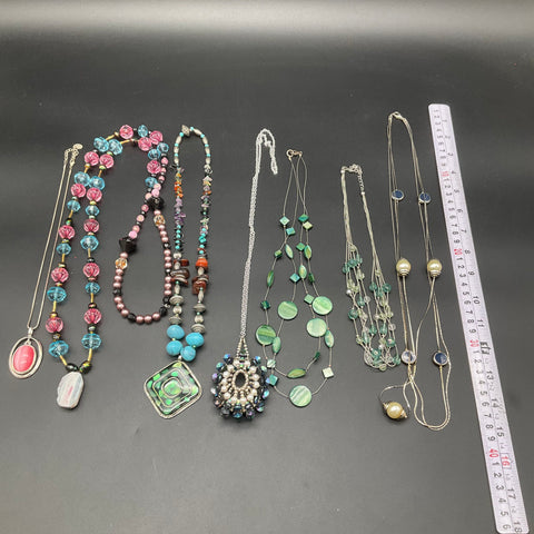 Costume Jewelry Lot 8 Necklaces Beaded Shell Floral Pendants Mixed