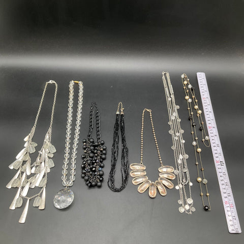 Mixed Costume Jewelry Lot 7 Necklaces Vintage to Modern Silver & Black Tone