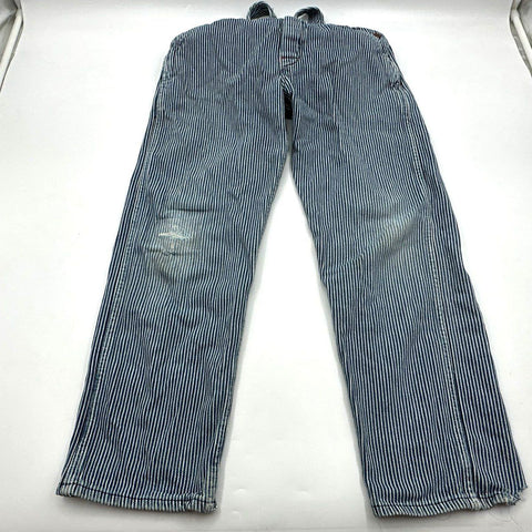 Vintage Round House Kids Hickory Stripe Denim Workwear Overalls USA Made Sz 16