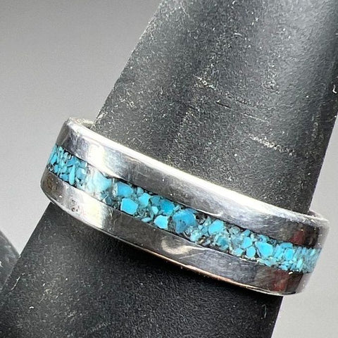 925 Sterling Silver Turquoise Chip Band Ring Size 8 4.20g