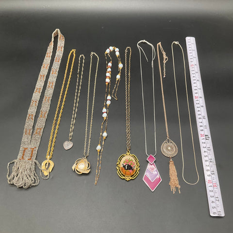 Costume Jewelry Lot 9 Necklaces Petit Point Pendant & Watch Pendant