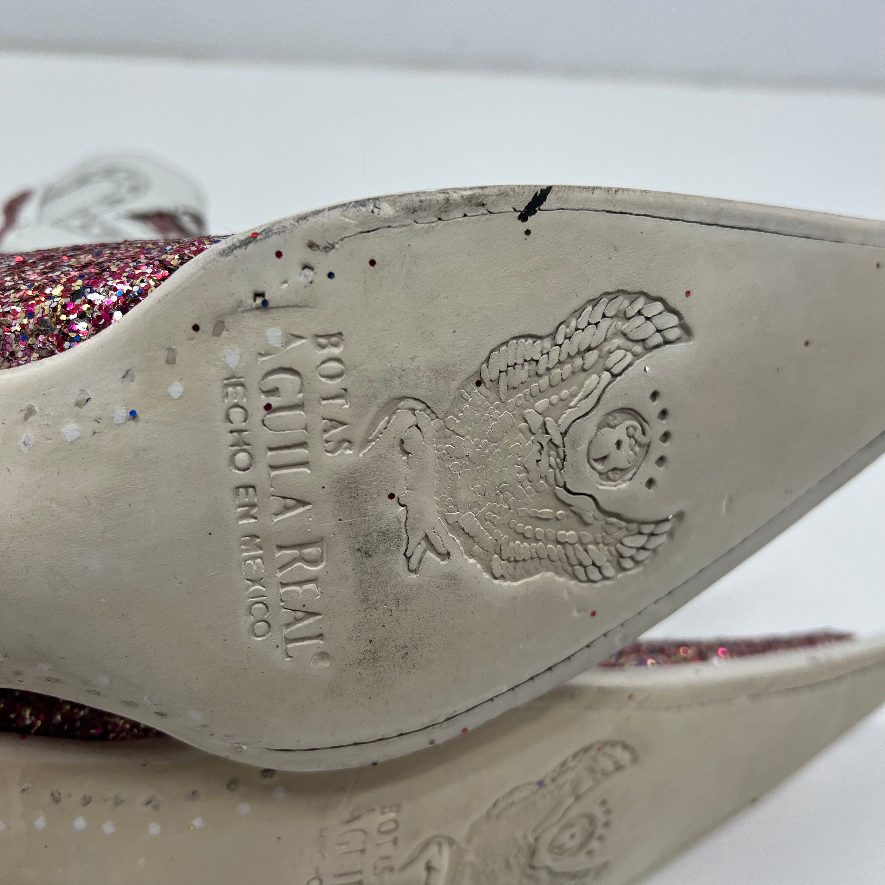 Aguila Real White Red Glitter Cross Pointed Toe Cowboy Boots Mens Size 9