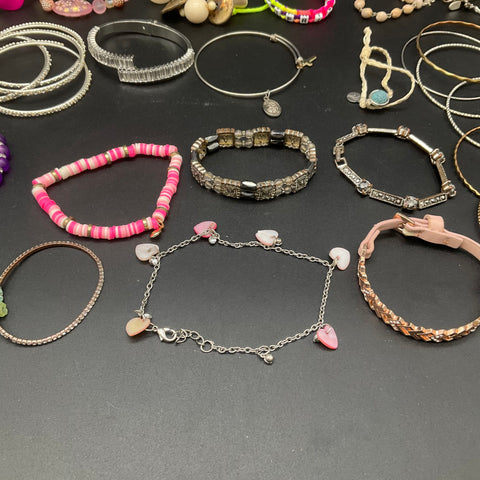 Vintage and Modern Jewelry Lot of 30 Bracelets Bangles Cuff Beaded Charms