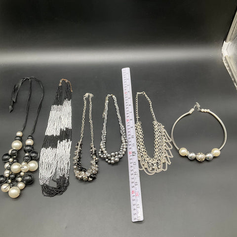 Mixed Style Costume Jewelry Lot 6pc Faux Pearl Seed Bead Statement Necklaces