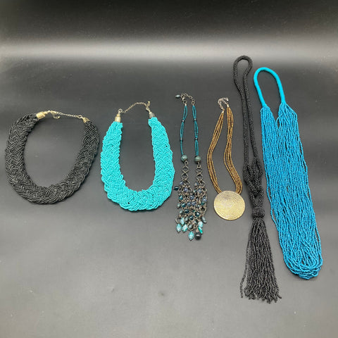 Beaded Statement Necklace Lot of 6 Bib Tassel Pendant Fashion Jewelry