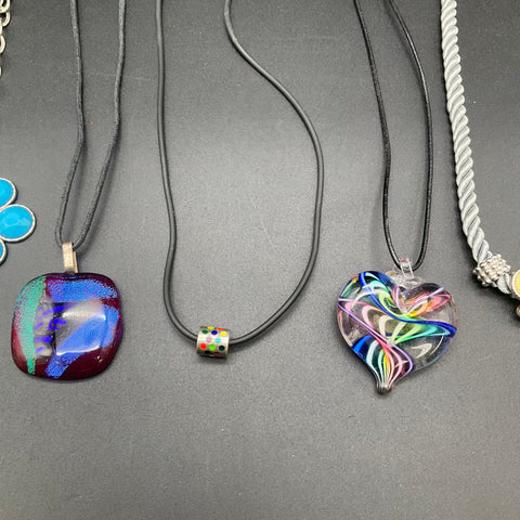 Fashion Jewelry Lot 9 Necklaces Glass Heart Turtle Pocket Watch Pendant Charm