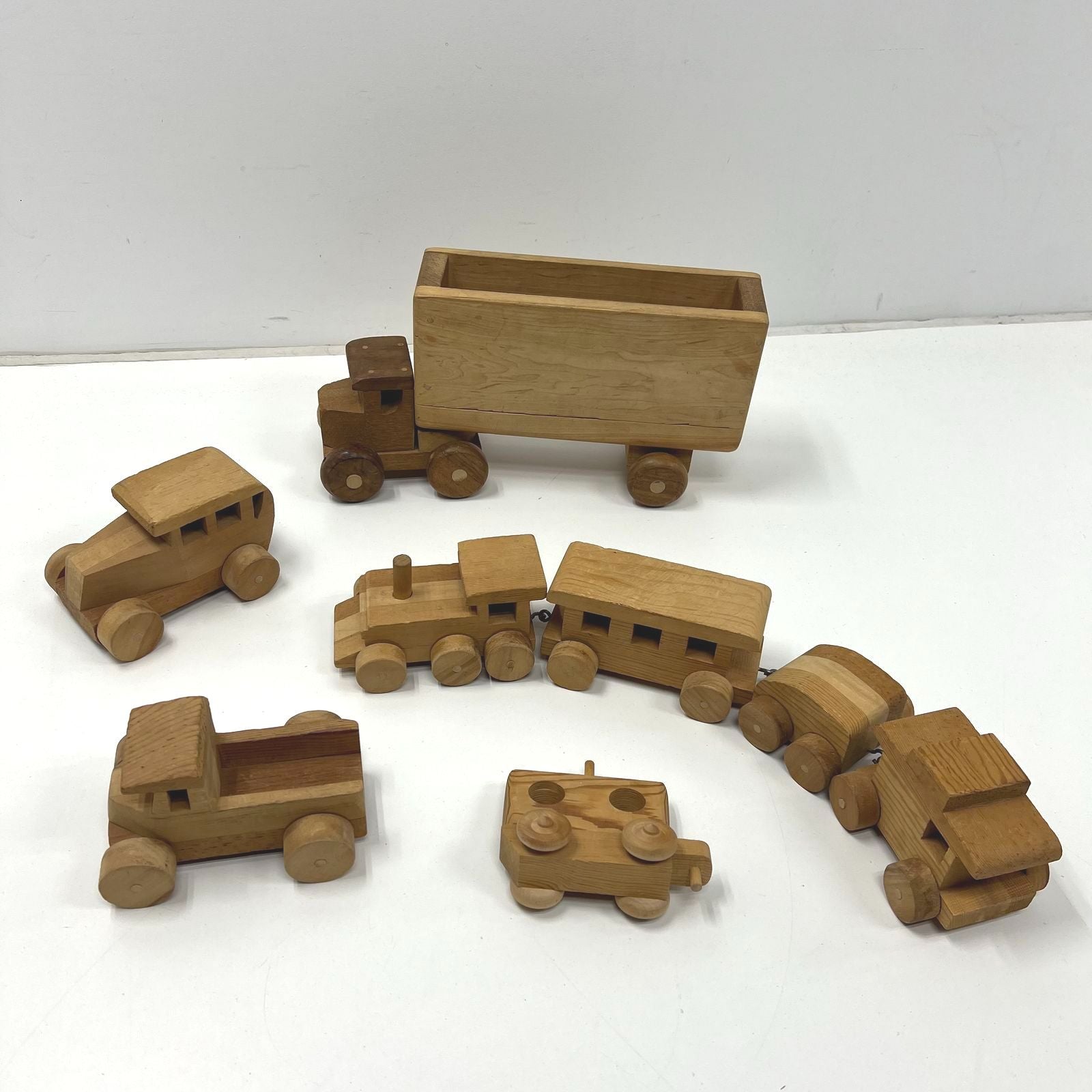 Vintage Wooden Toys Train Cars Semi Truck Vehicles Lot