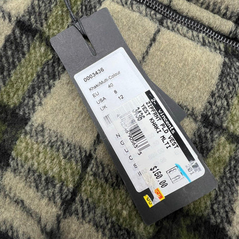 Yest NWT Khaki Green Reversible Faux Fur Animal Print Plaid Vest Women's Size 8