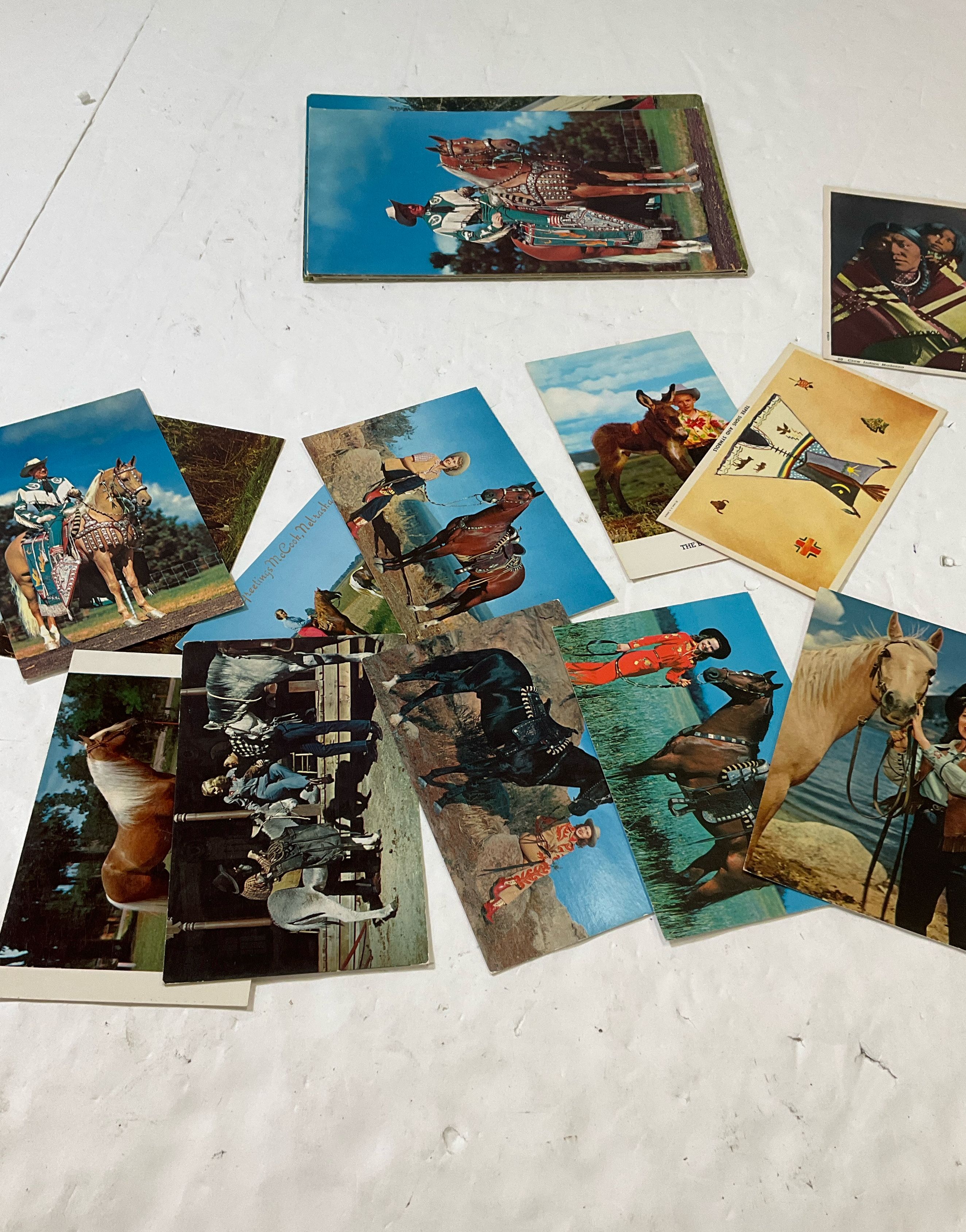 Lot Of Vintage Western Postcards Cowboy Cowgirl Horses Native Americans Unused