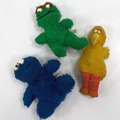 Vintage 1980s Sesame Street Plush Lot 3 Cookie Monster Oscar Big Bird Muppets