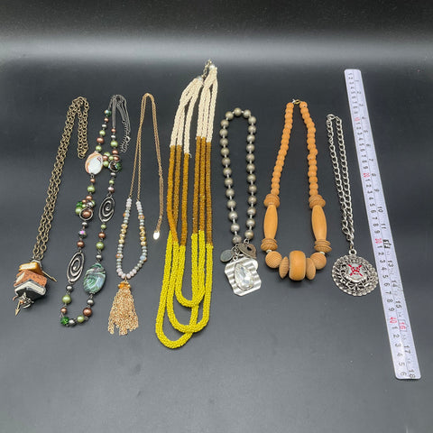 Vintage & Modern Costume Jewelry Lot 7 Statement Beaded & Pendant Necklaces Boho