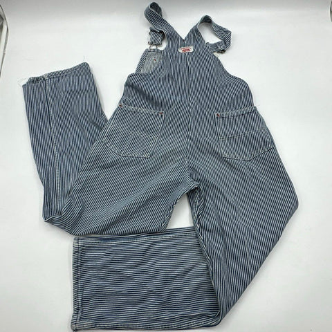 Vintage Round House Kids Hickory Stripe Denim Workwear Overalls USA Made Sz 16