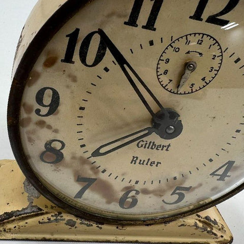 Vintage Gilbert Ruler Metal Alarm Clock Art Deco Style Cream