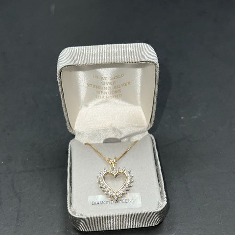 Vermeil 18K Over Sterling Silver Diamond Accent Heart Pendant Necklace 4.71g IOB