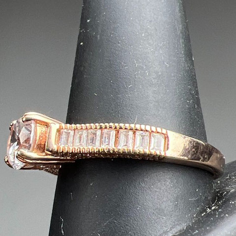 Vermeil 925 Sterling Silver Rose Gold Tone Rhinestone Ring Size 11