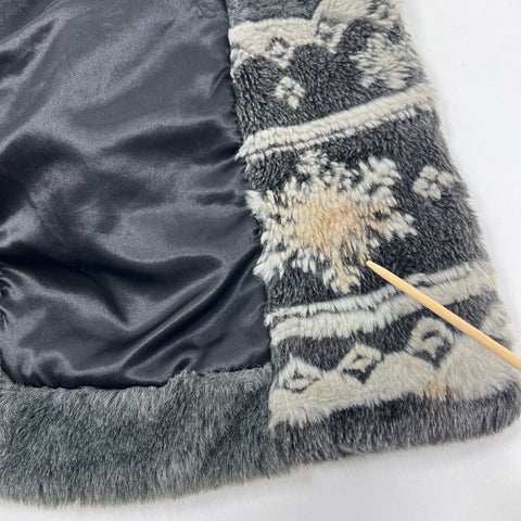 Vintage Y2K Seventh Avenue Gray Faux Fur Fair Isle Toggle Jacket Women's L