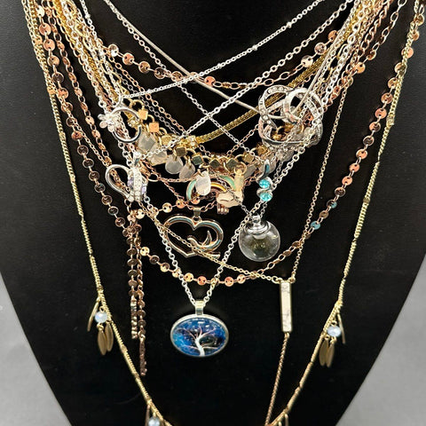 Boho Contemporary Necklace Lot Tree of Life Heart Charms Gold Silver Tone 12pc