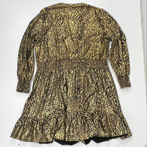 Michael Kors Women's Dress Black Gold Metallic Snake Print Smocked 2XL NWT