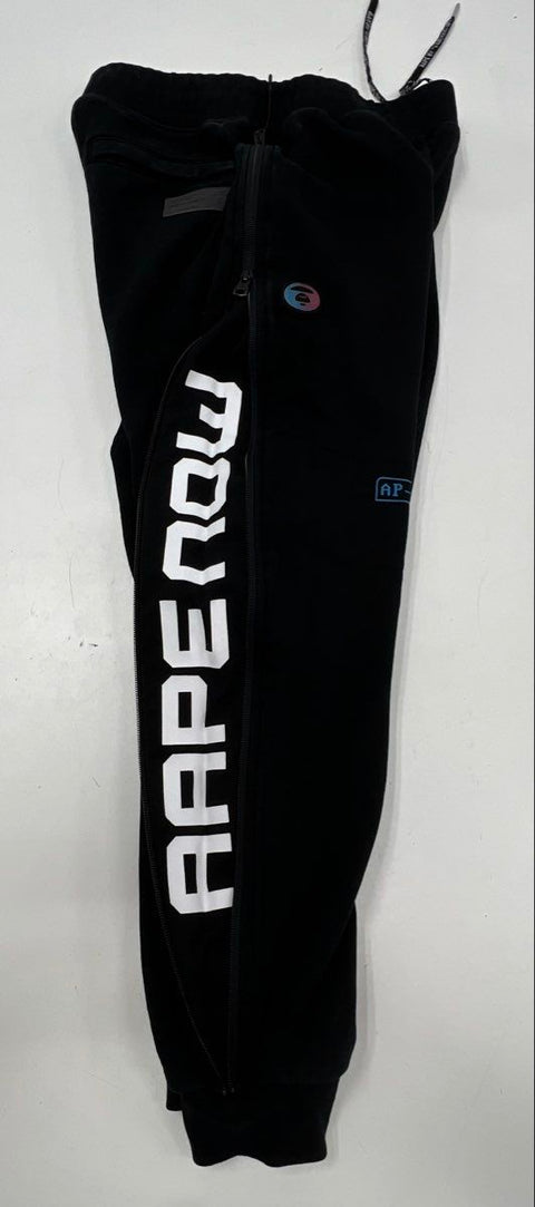 AAPE Men's Black Full Zip Side Graphic Streetwear Joggers Sweatpants Sz S