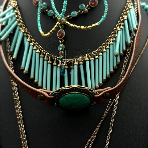 Southwestern Western Costume Jewelry Lot Turquoise Tone Necklaces Earrings 20+