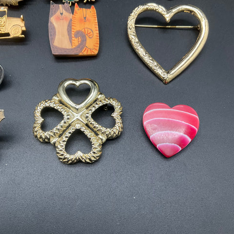 Vintage to Modern Mixed Costume Jewelry Brooch Lot of 17 Enamel Rhinestone 0.4lb